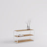 Wood finish, white steel